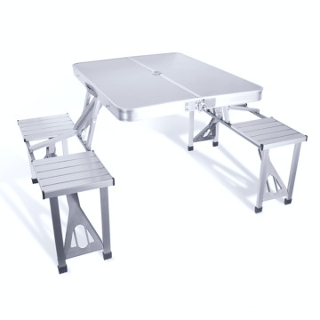 Table pliante VIVINATURE avec 4 tabourets pliants Camping aluminium ajustable en hauteur avec trous pour parasol